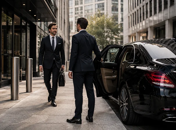 Luxury chauffeur car on a UK road