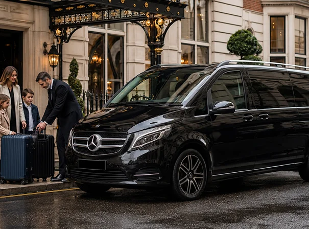 Luxury chauffeur car on a UK road