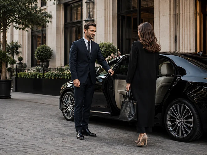 Luxury chauffeur car on a UK road