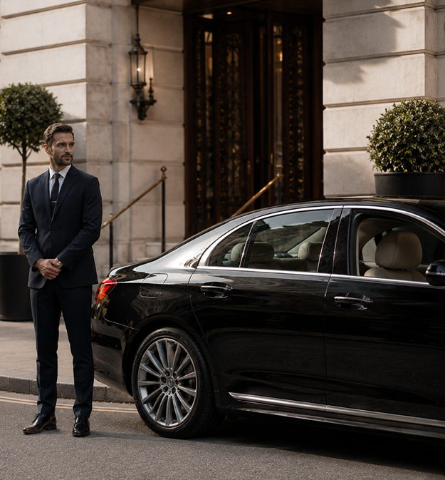 Luxury chauffeur car on a UK road