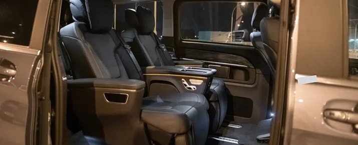 Mercedes EQV chauffeur UK luxury electric vehicle interior for group and VIP travel