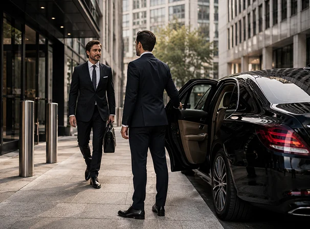 Luxury chauffeur car on a UK road