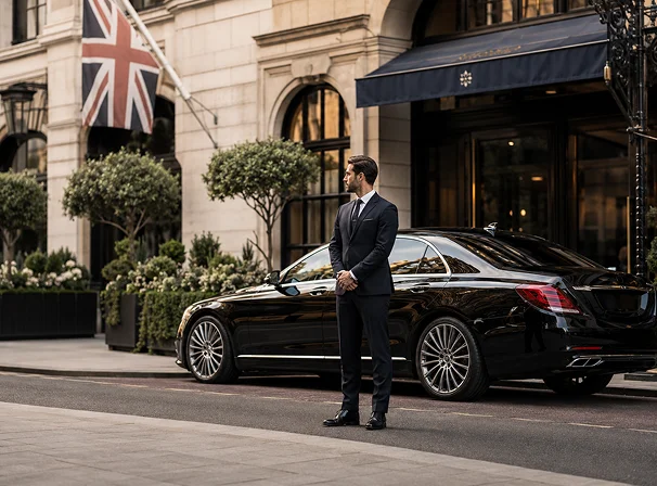 Luxury chauffeur car on a UK road
